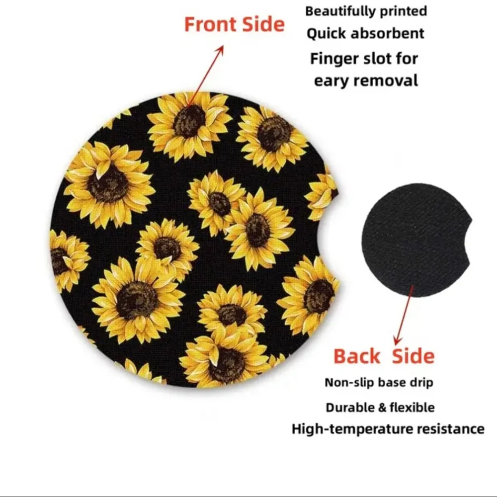 2pc Sunflower Car Coasters Set